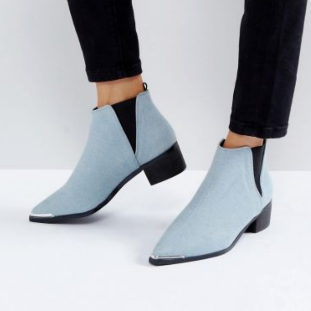 Asos denim pull on point toe bootie 7 metal trim
